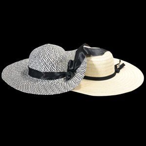 2 Woman's Hats For Spring Summer Beach With Ribbon Decor